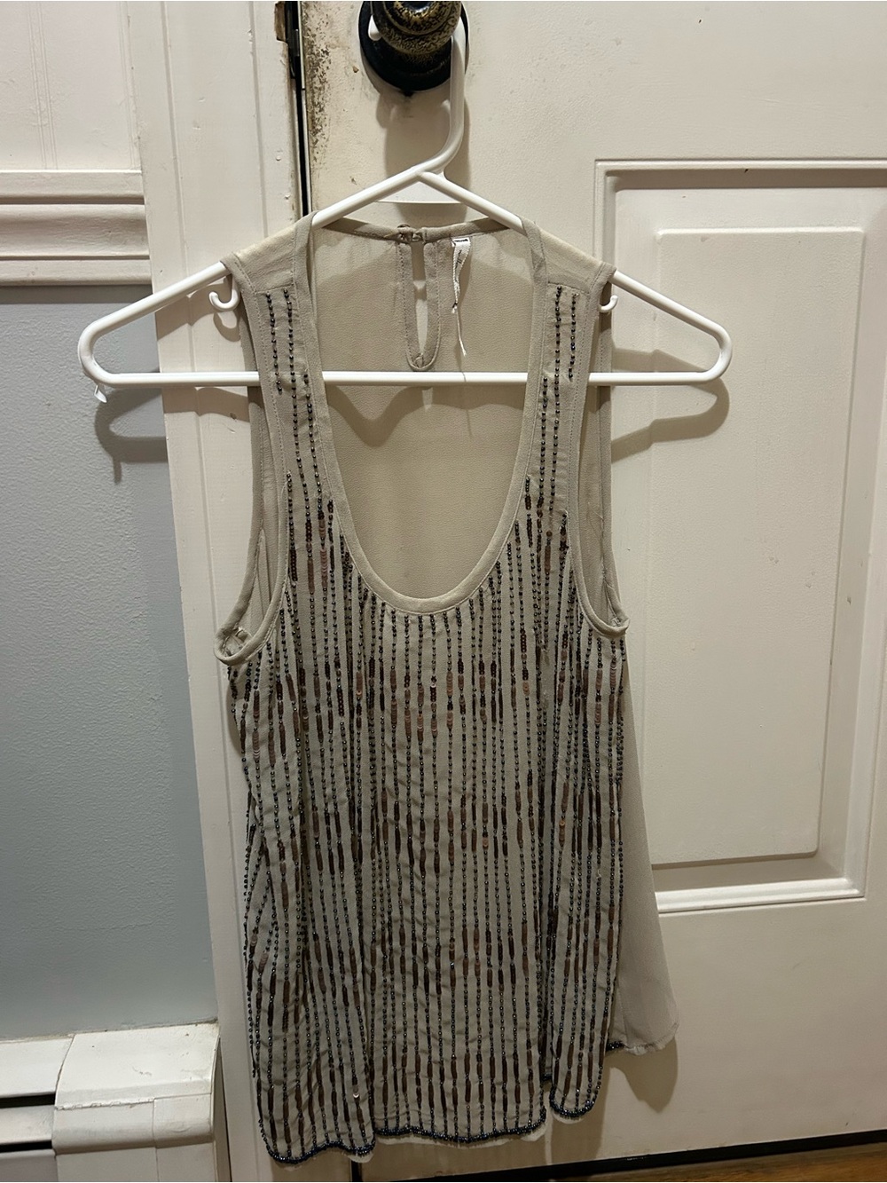 Beaded Cream Sheer Scoop Neck Camisole